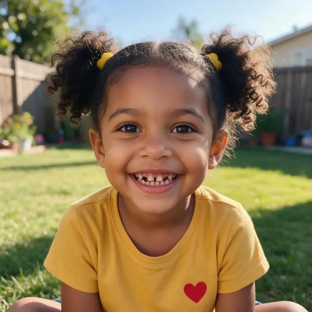 Sample photo of Maya, a smiling girl with curly pigtails