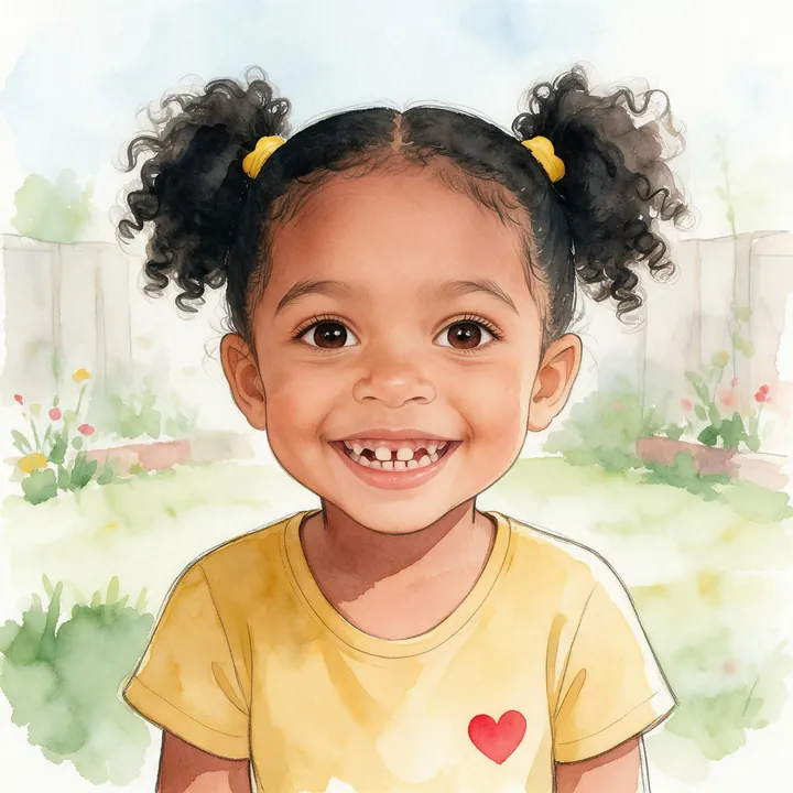 Maya drawn in soft storybook watercolor